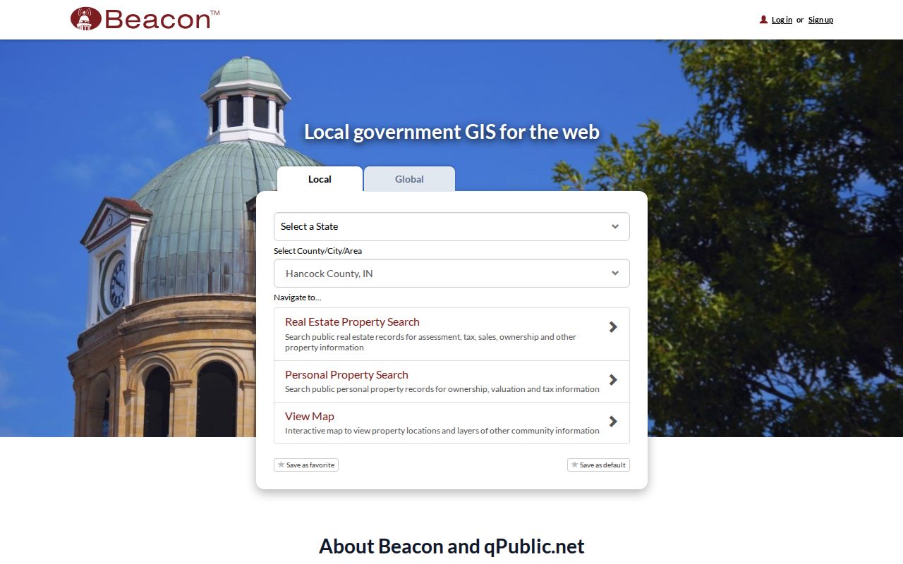 Hancock County Beacon property search for Greenfield addresses