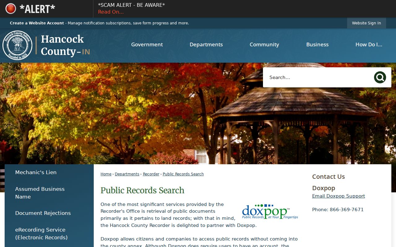 Hancock County Recorder public records search route for Greenfield deeds