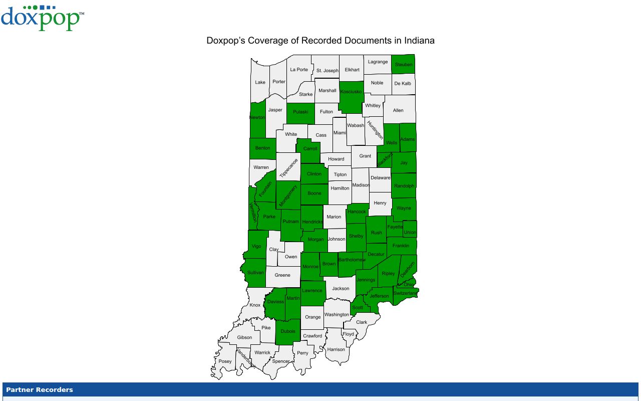 Doxpop recorder county table showing Hancock County coverage beginning in January 1968