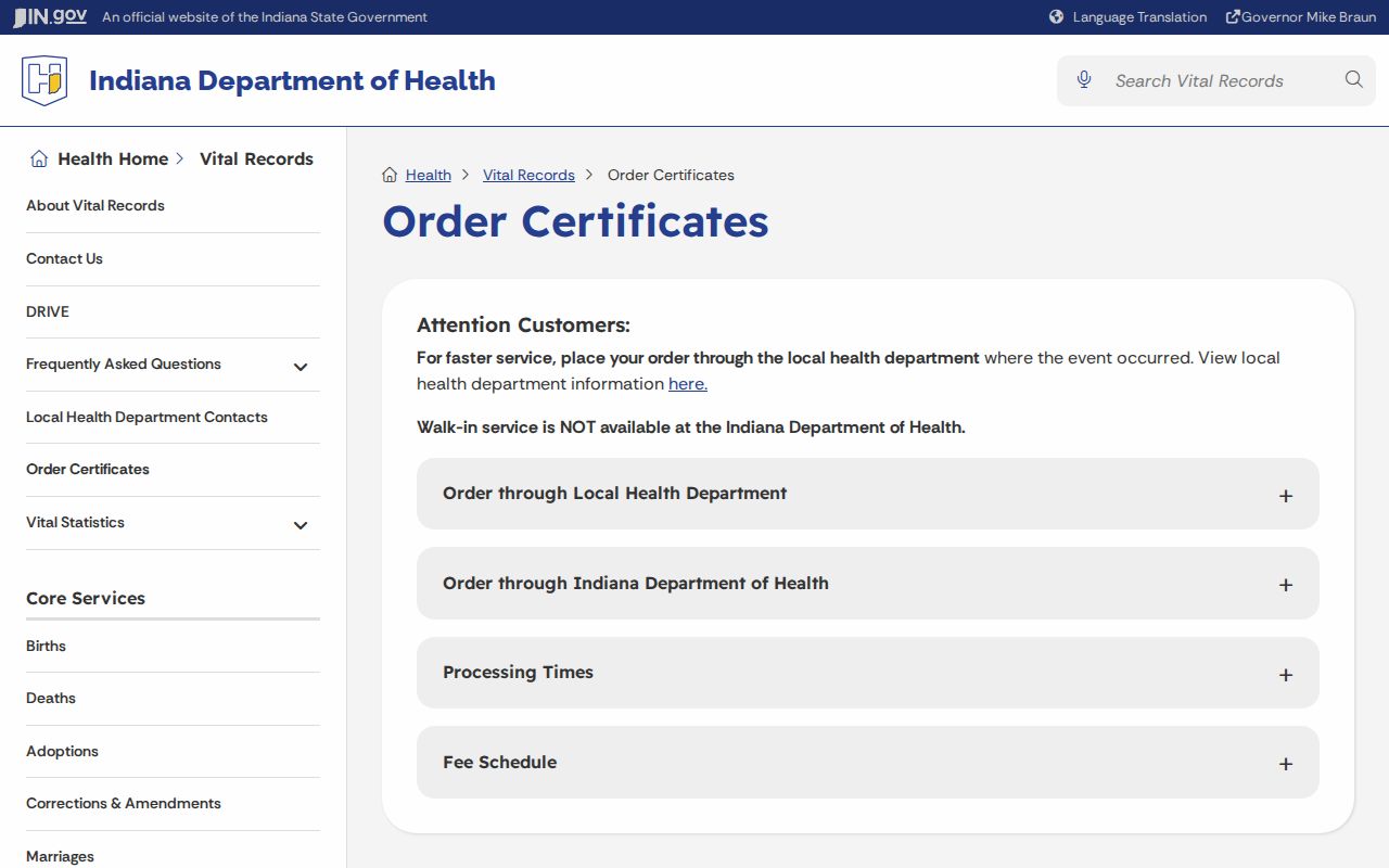 Greenfield resident lookup through Indiana vital record ordering